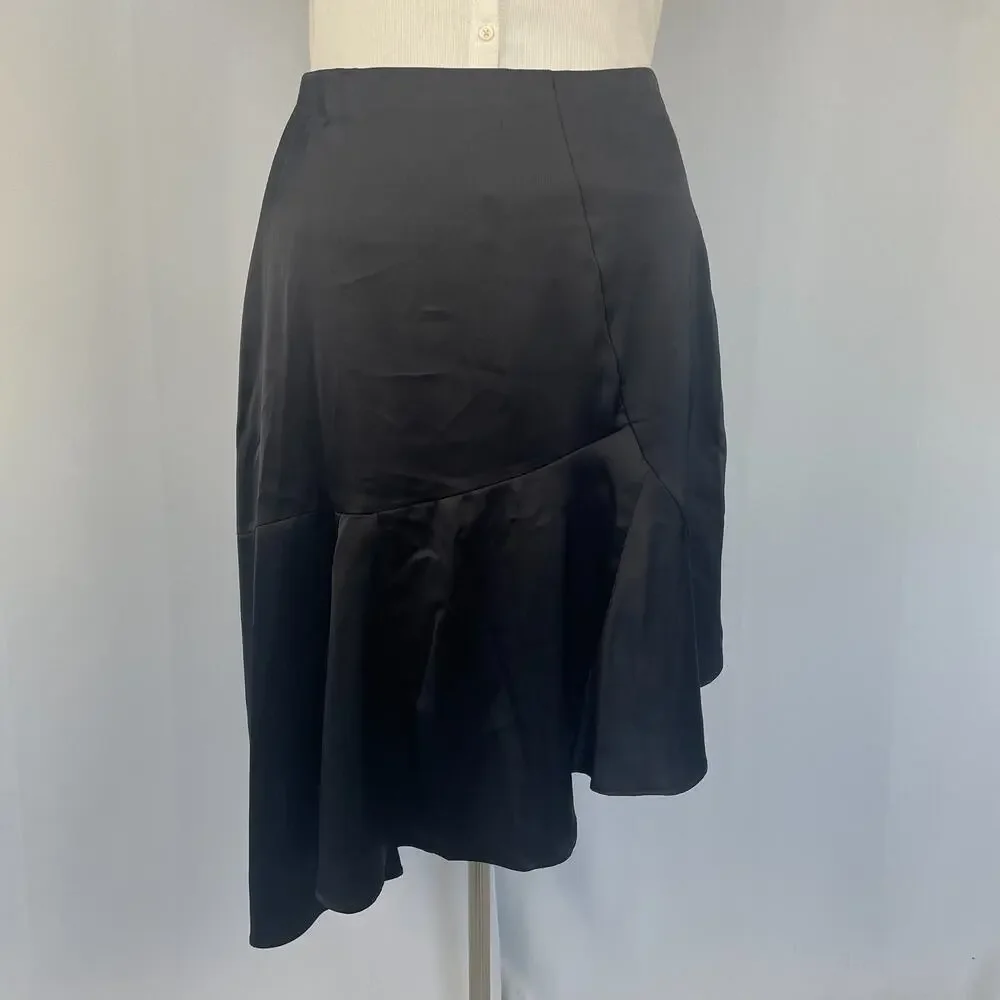 Y2K Skirt Size XL Black Satin Asymmetrical Party Fairy Grunge Whimsigoth Minimal